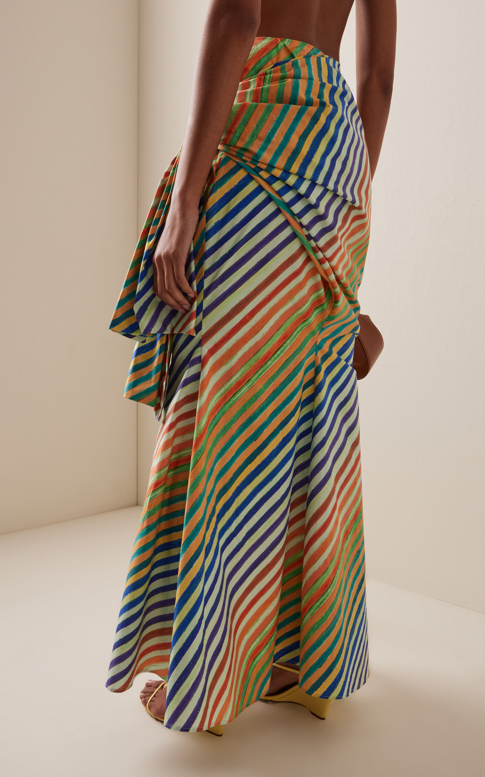 Crayon-Striped Cotton-Poplin Sarong Skirt stripe - 4