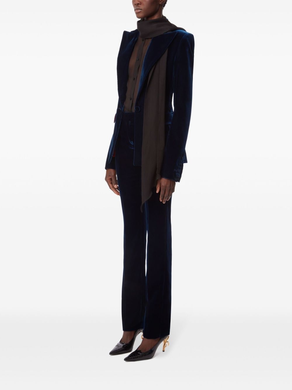 velvet single-breasted blazer - 3