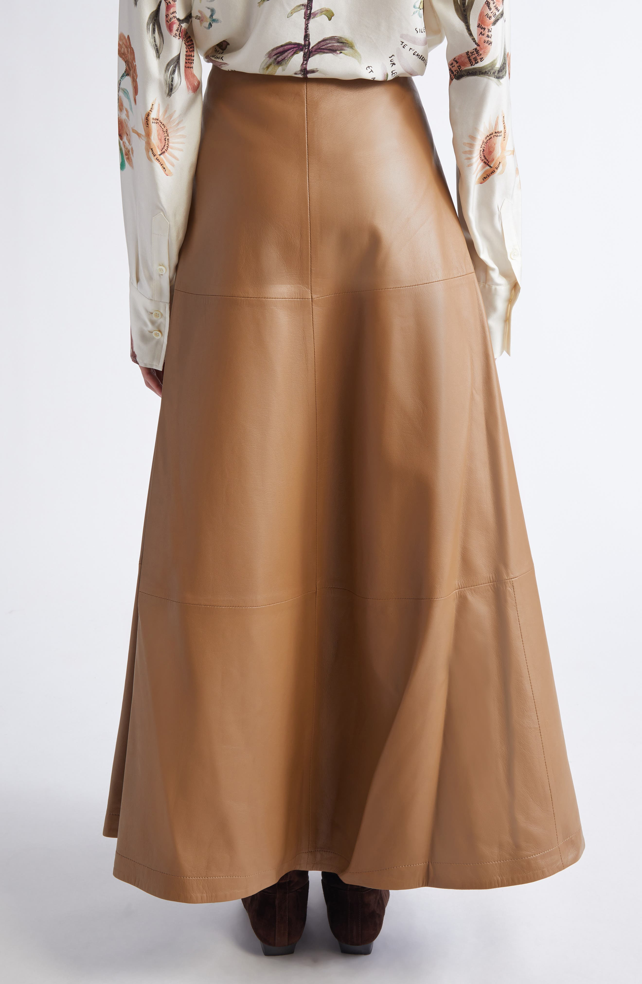 Altuzarra Varda Lambskin A-Line Midi Skirt in Saddle at Nordstrom - 3