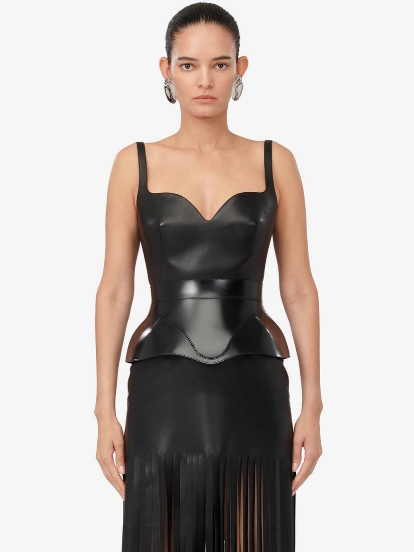 Women's Fringed Leather Pencil Dress in Black - 5