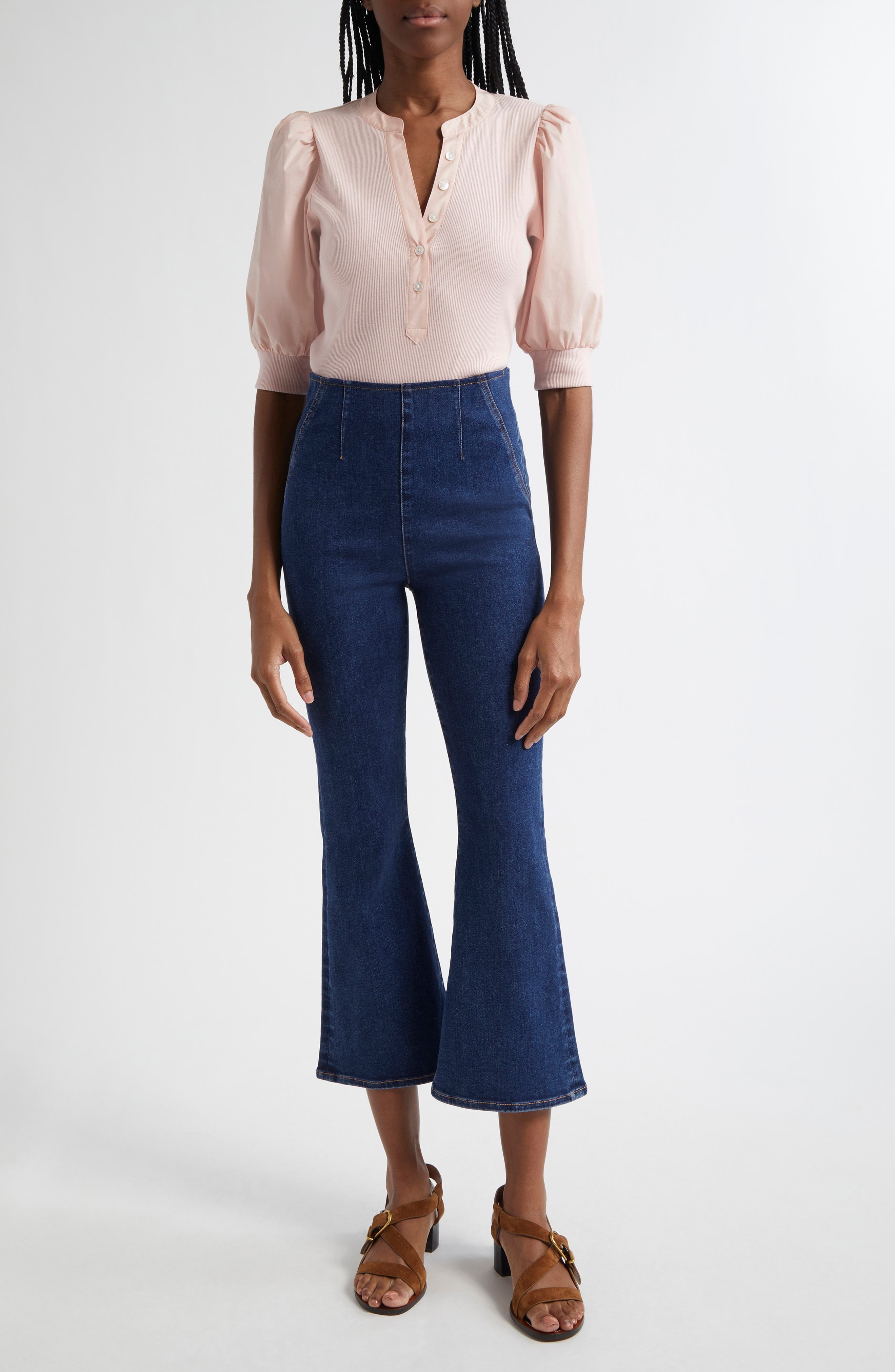 Veronica Beard Carson Off-Duty High Waist Ankle Flare Jeans in Bright Blue at Nordstrom - 2