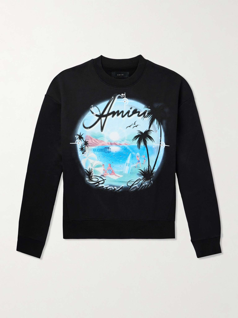 Oversized Crystal-Embellished Printed Cotton-Jersey Sweatshirt - 1