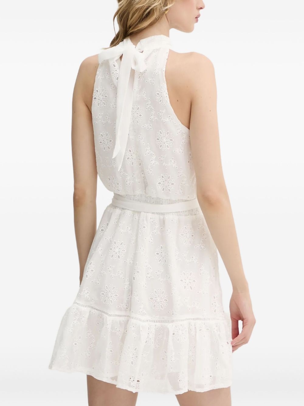 floral-embroidery halterneck mini dress - 3