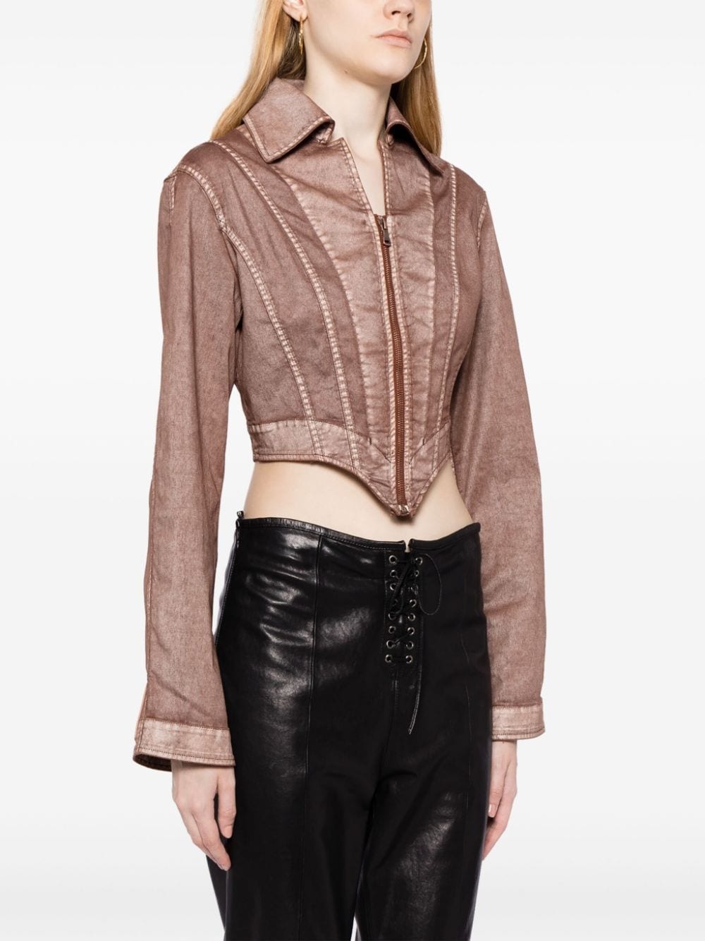 cropped corset-style denim jacket - 3