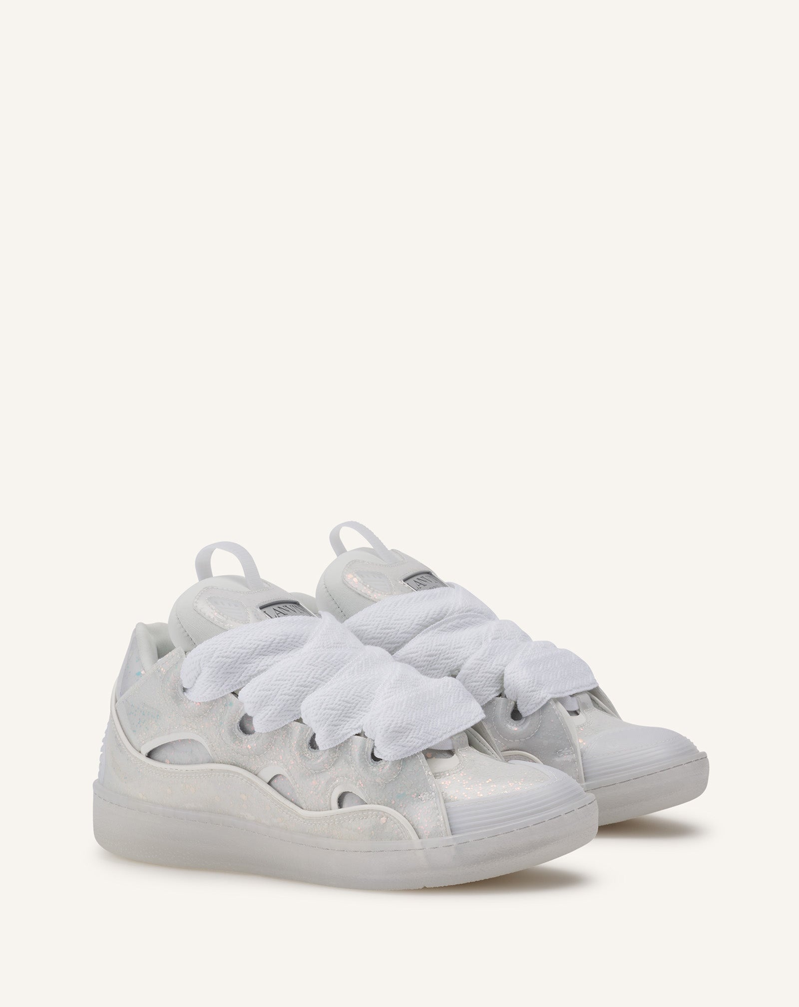 LEATHER CURB SNEAKERS WITH GLITTER EFFECT - 2