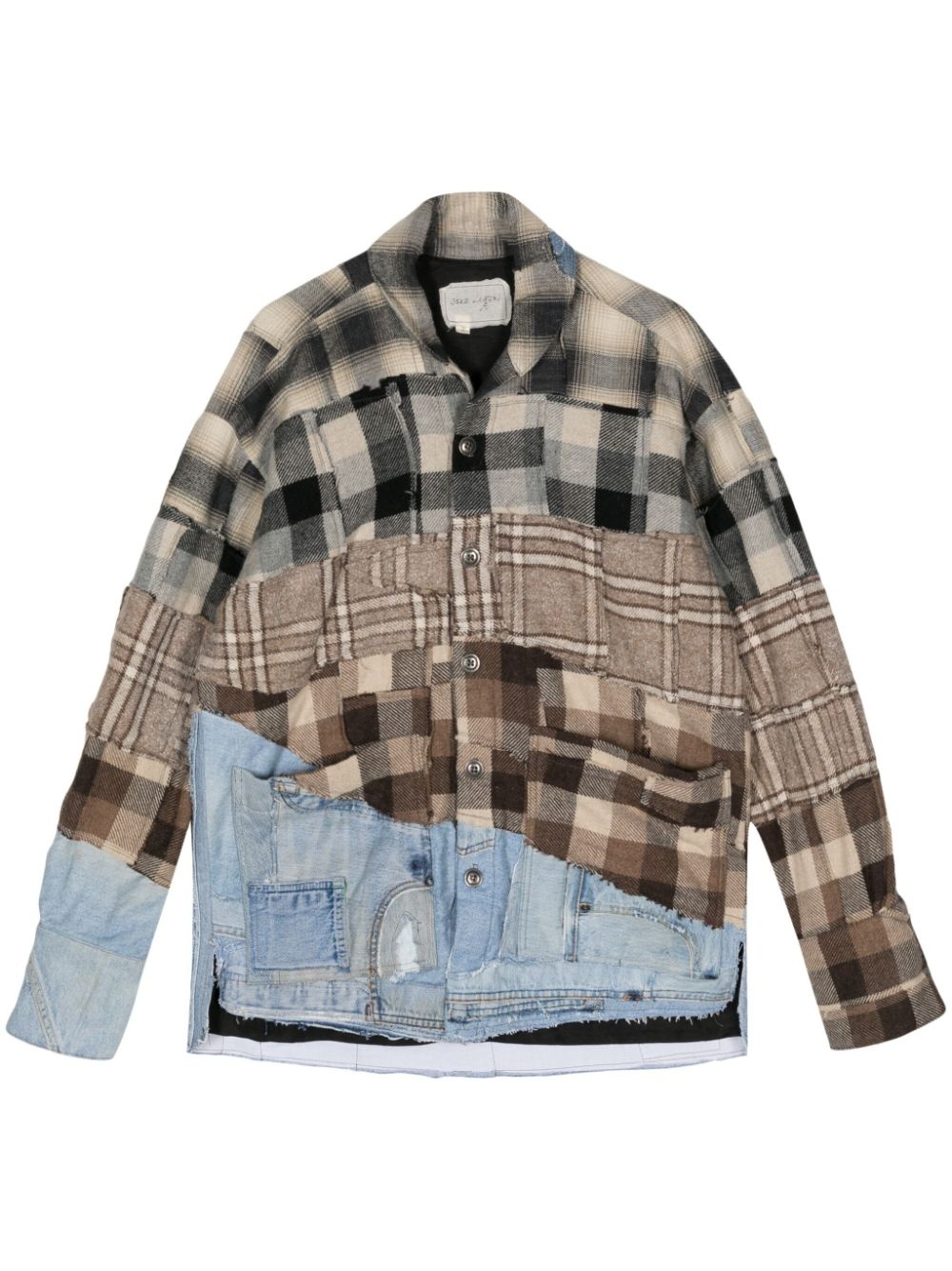 checked patchwork shirt jacket - 1