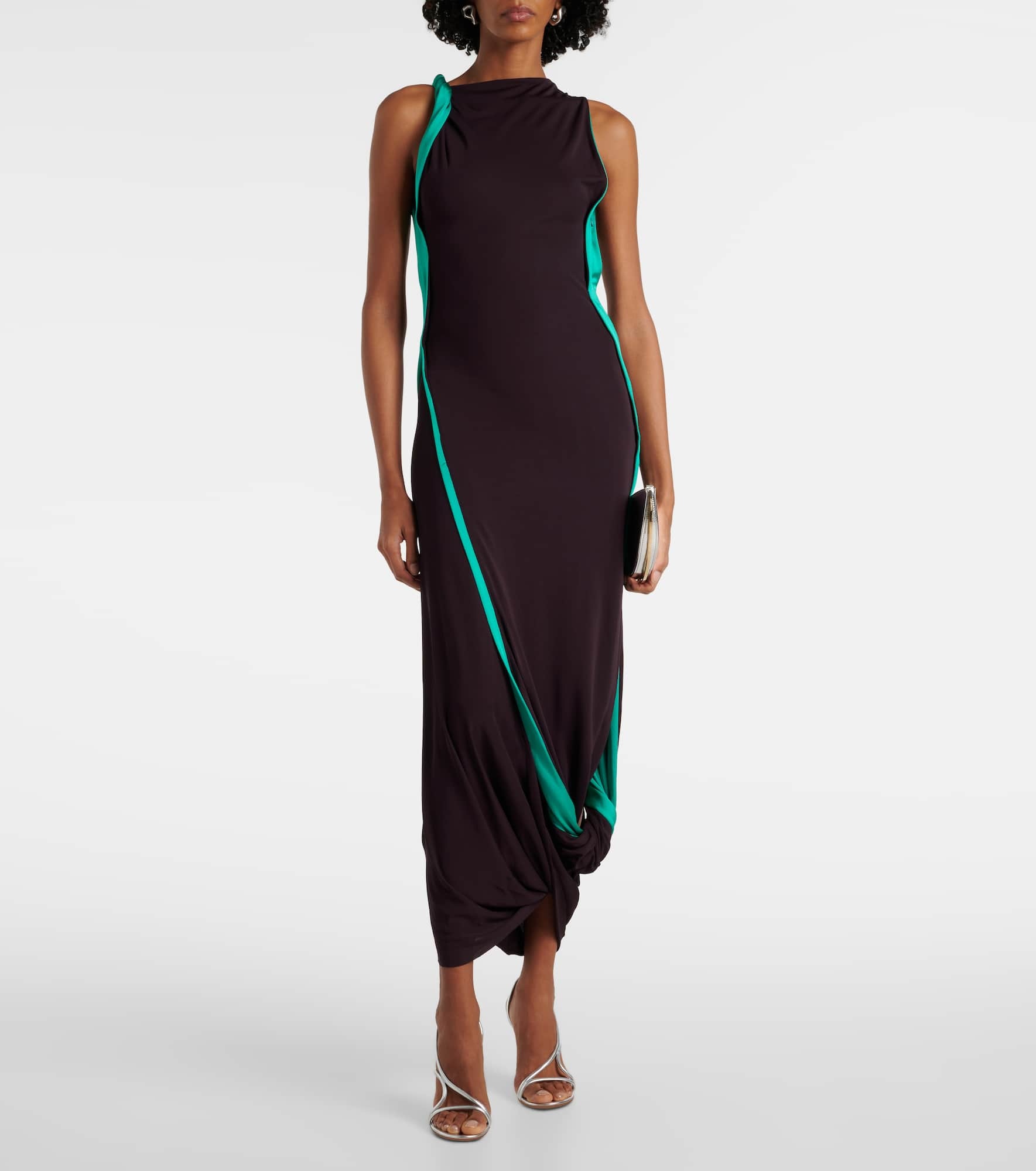 Asymmetric draped jersey midi dress - 2
