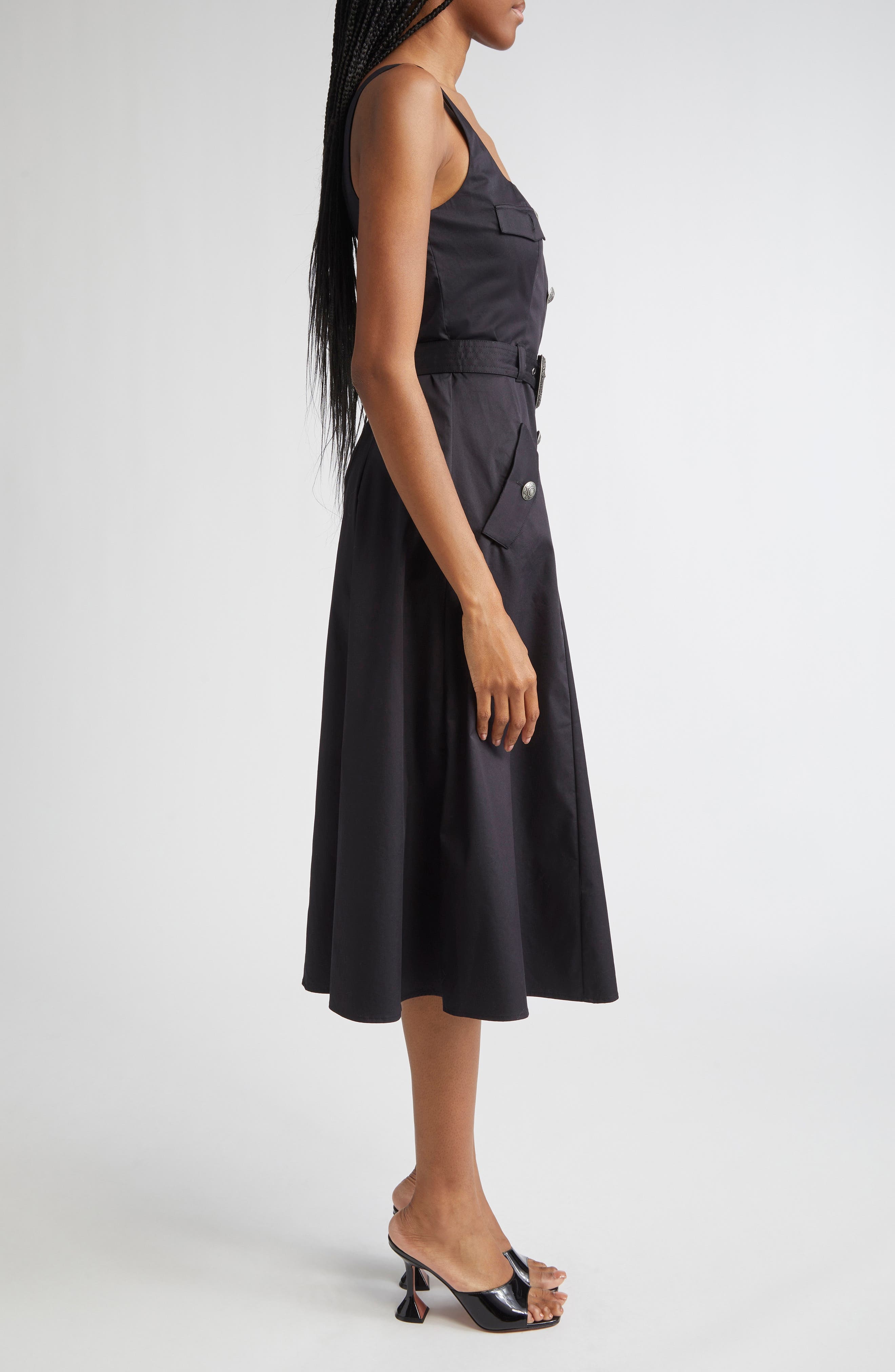L'AGENCE Tazia Belted Cotton Blend A-Line Dress in Black at Nordstrom - 3