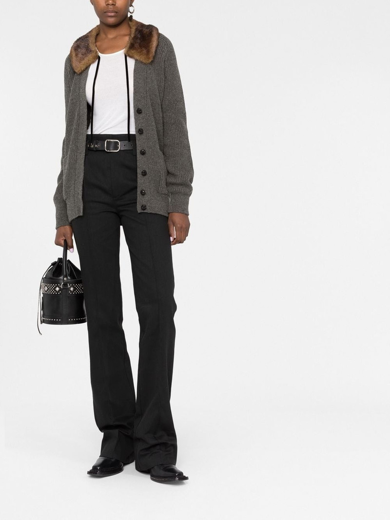SAINT LAURENT shearling-trim ribbed cardi-coat outlook