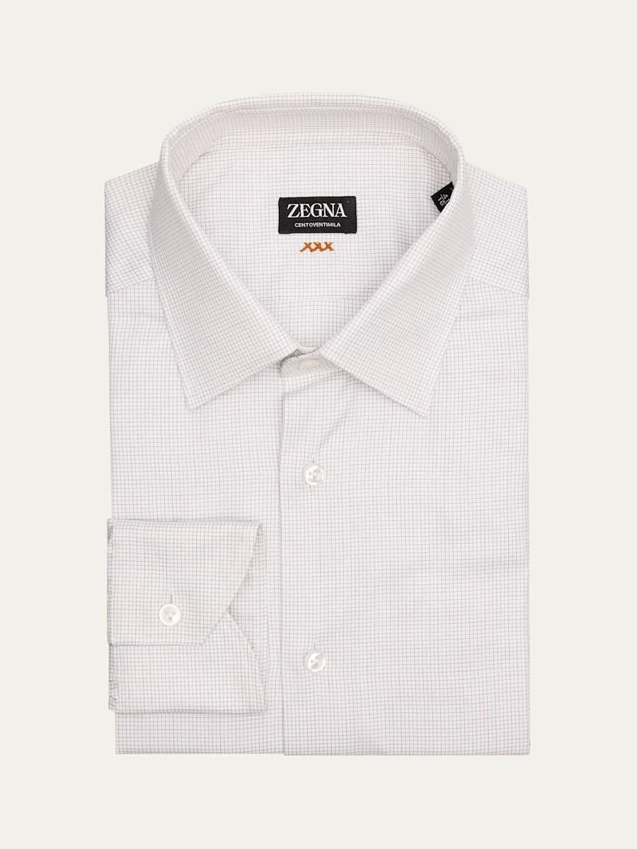 Men's Centoventimila Cotton Micro-Check Dress Shirt - 1
