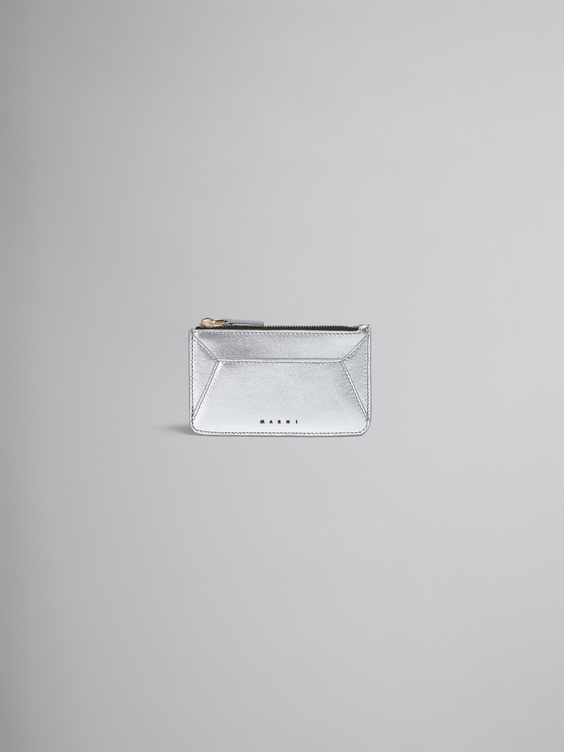 SILVER METALLIC LEATHER CARD CASE - 1