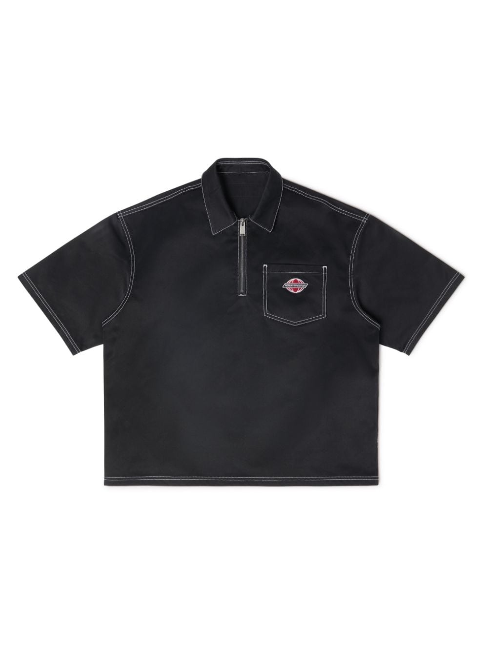 White Stitch Ss Zip Shirt - 1