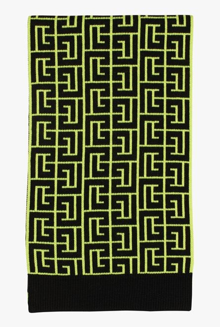 Capsule After ski - Neon yellow and black wool scarf with Balmain monogram pattern - 1