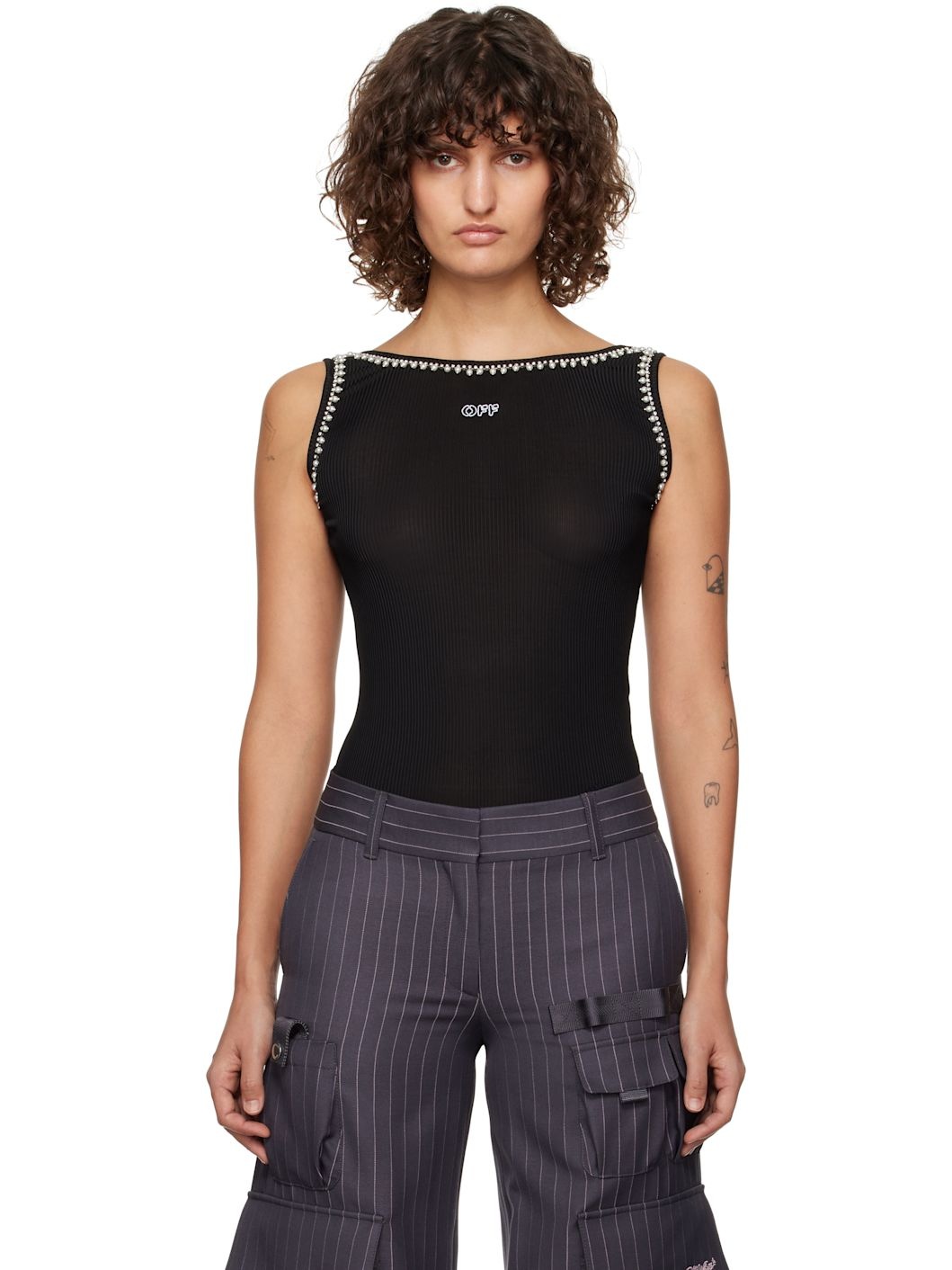 Black Light Rib Emb 20s Tank Top - 1