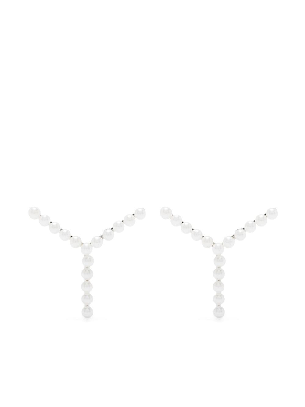 Mini Y pearl-detail earrings - 1