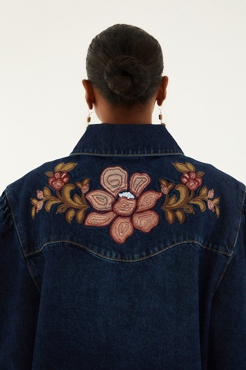 Denim Flower Embroidery Jacket 5