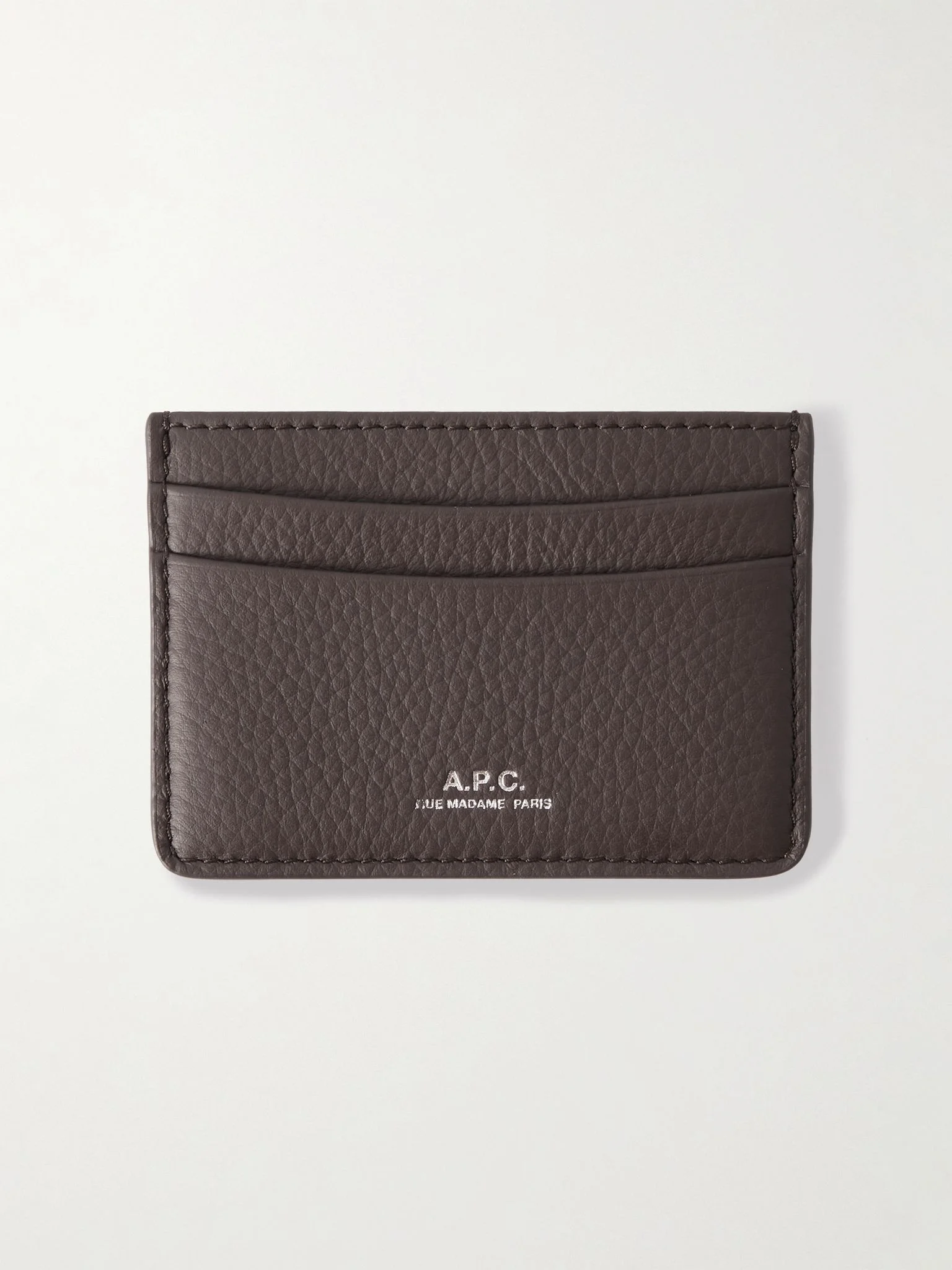 Logo-Print Full-Grain Leather Cardholder Brown - 1