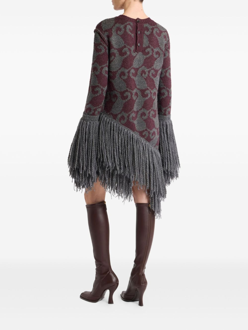 knitted-jacquard fringe mini dress - 3