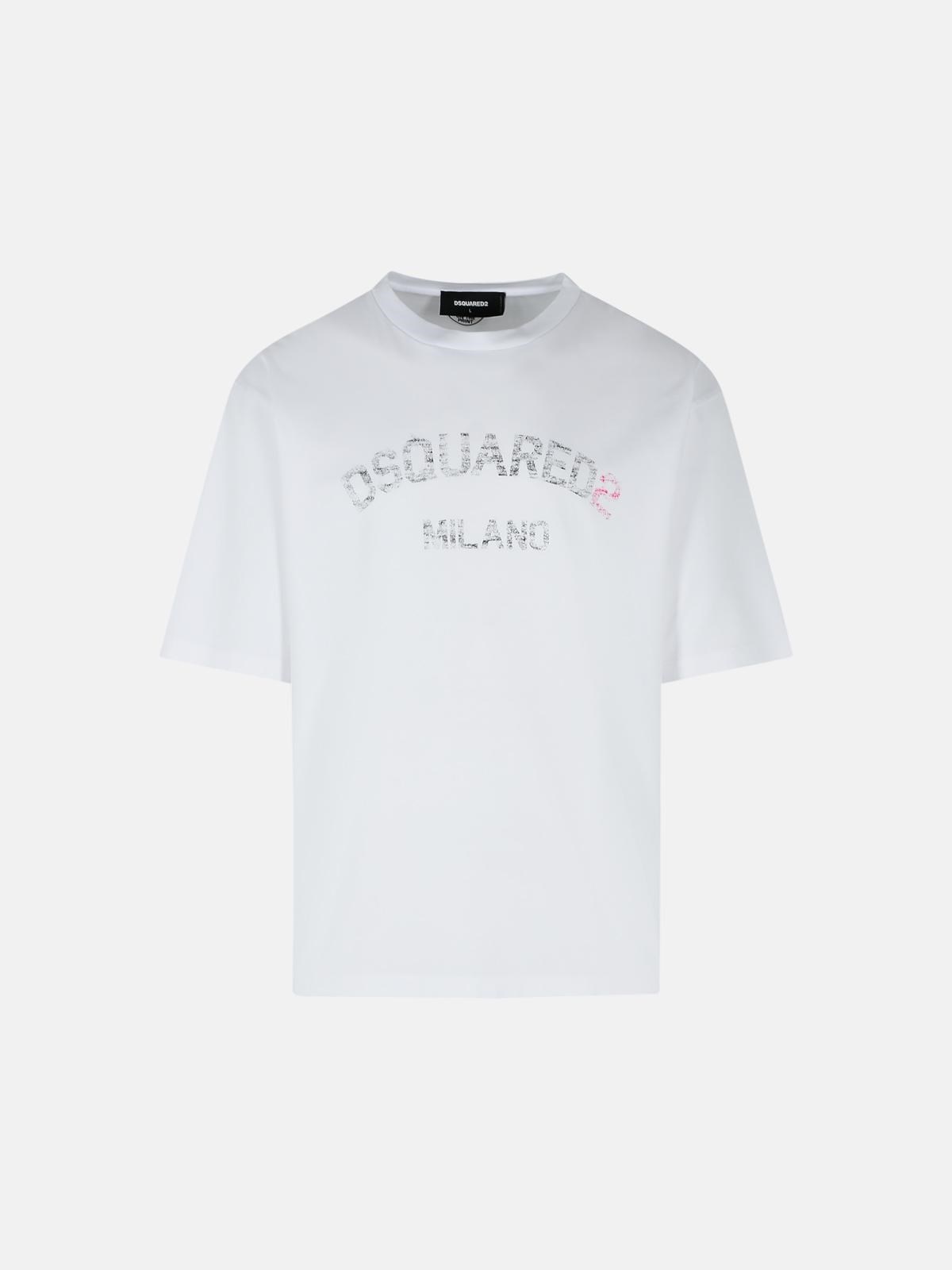 【関税&送料込】Dsquared2 White Cotton T-Shirt With Logo Dsquared2 - Logo cotton t-shirt White - The Corner