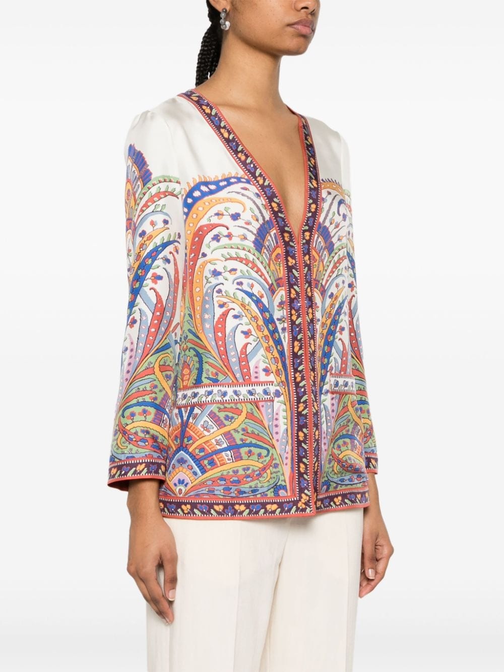 floral-print silk jacket - 3