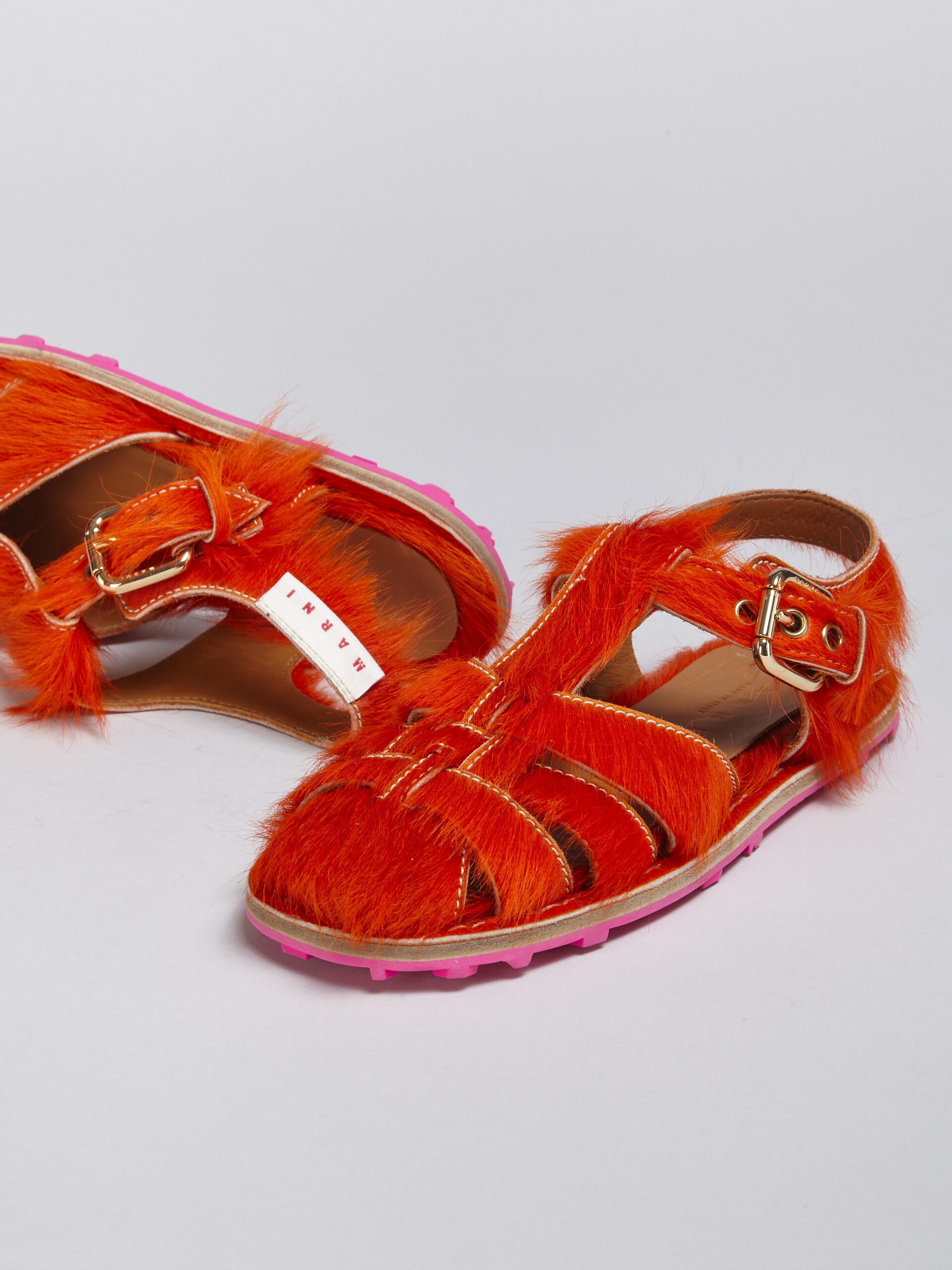 LONG ORANGE CALF HAIR FISHERMAN'S SANDAL - 5