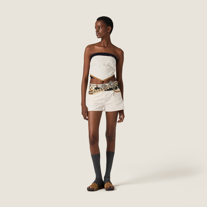 Miu Miu Denim and leather shorts outlook