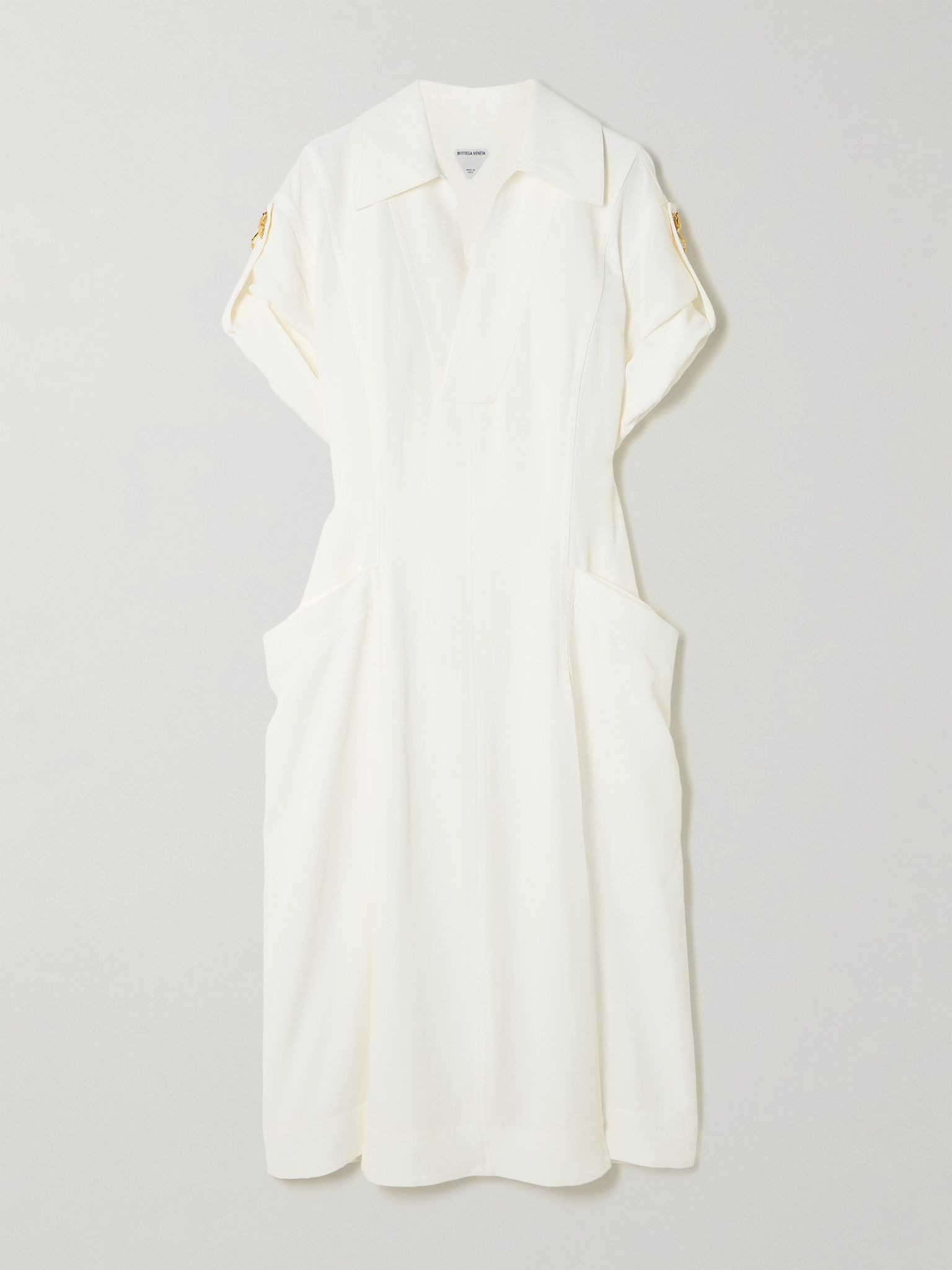 Embellished pleated woven midi dress White - 1