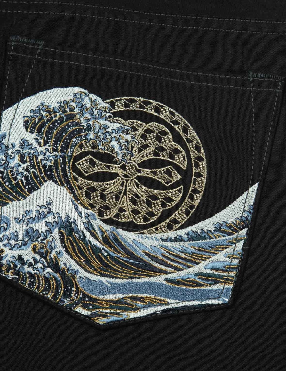 SEAGULL AND THE GREAT WAVE EMBROIDERY TAPER PANTS - 11