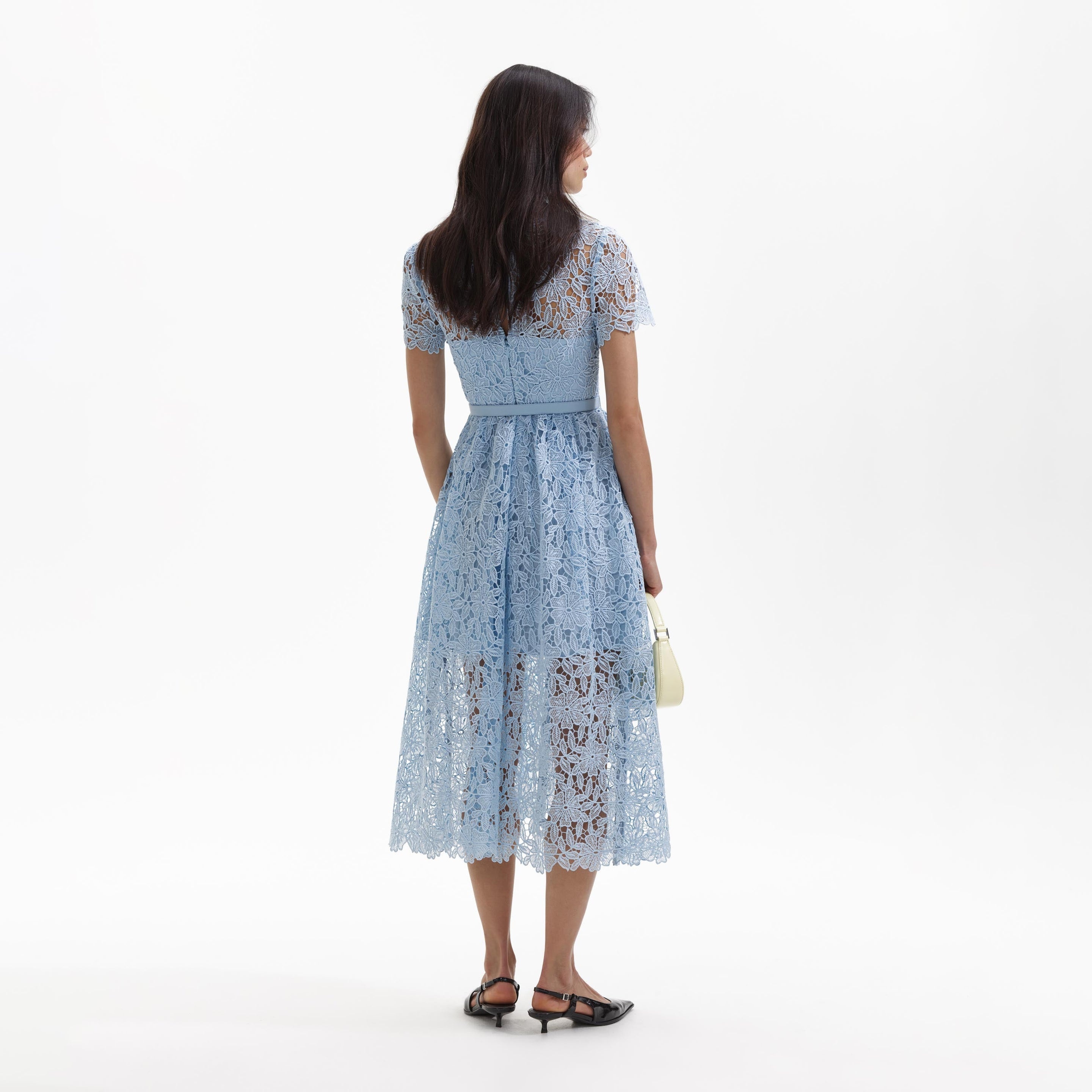 Blue Guipure Lace A Line Midi Dress - 3