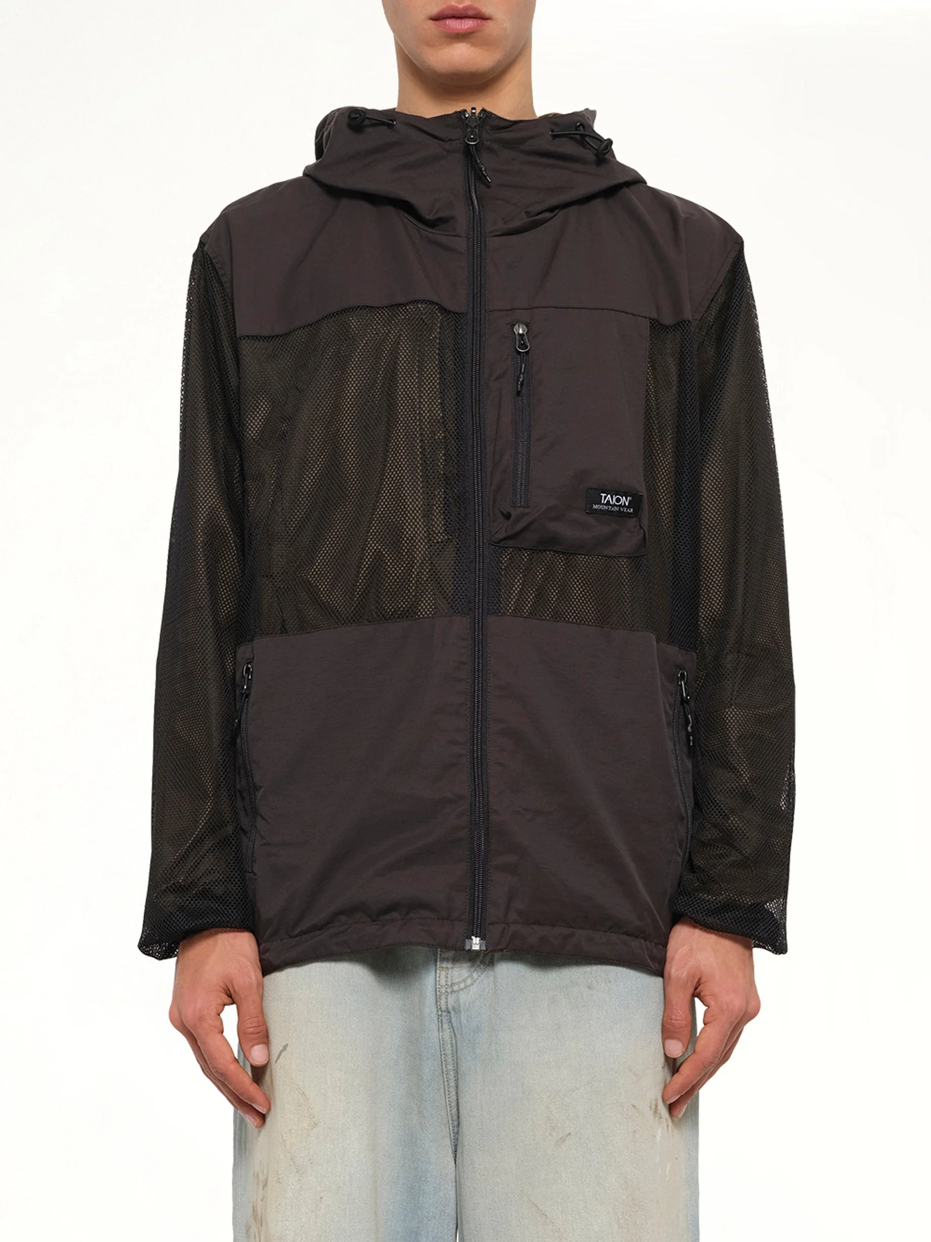 Non Down Mountain Reversible W-Zip Hood Jacket in Black/Dark Olive - 1