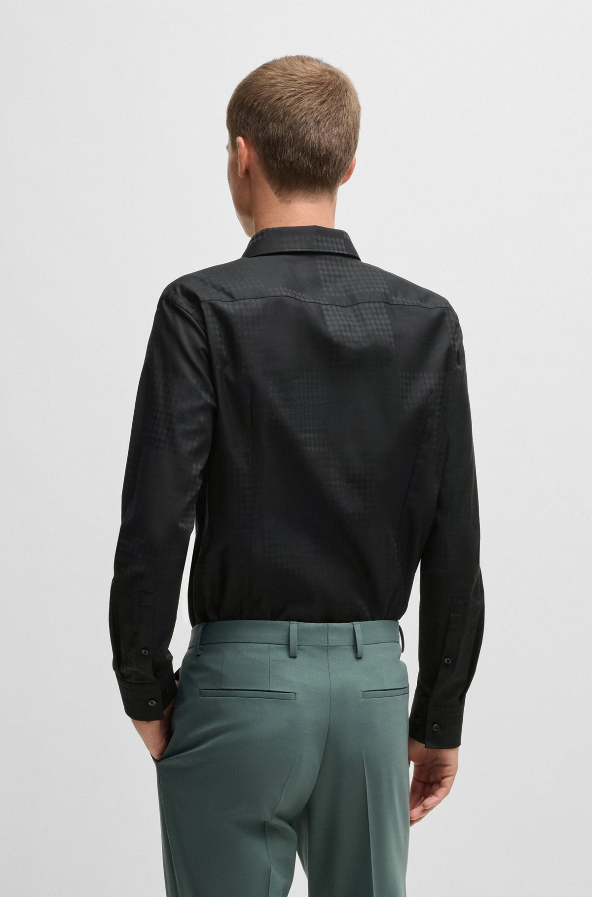 SLIM-FIT SHIRT IN COTTON JACQUARD WITH CHECKERBOARD PRINT - 5
