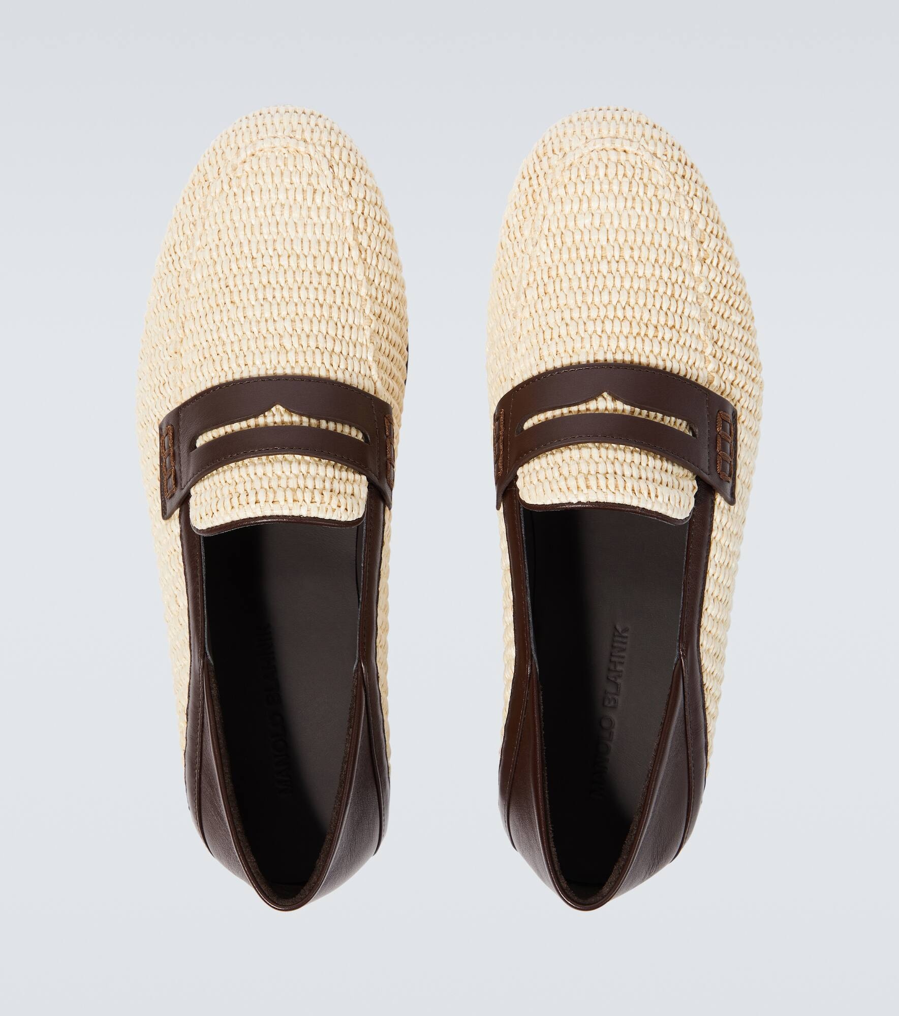 Padstow leather-trimmed raffia loafers - 4