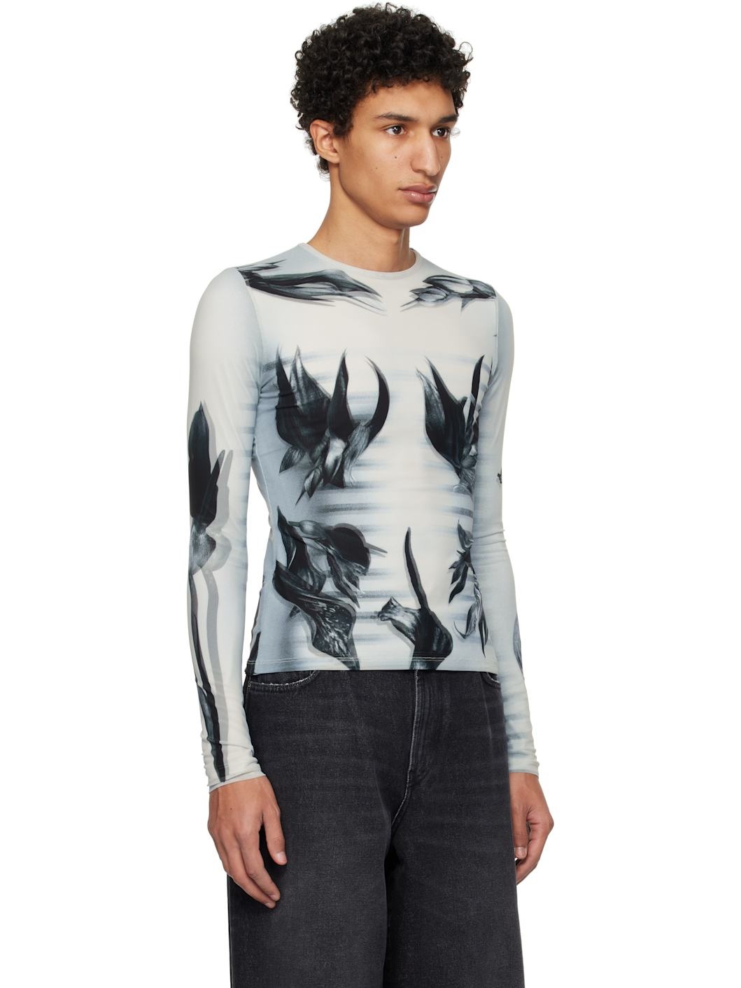 Off-White & Navy Flower Body Morphing T-shirt - 2