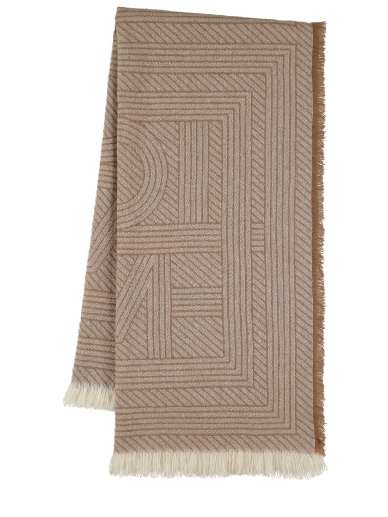 Striped monogram wool scarf - 1