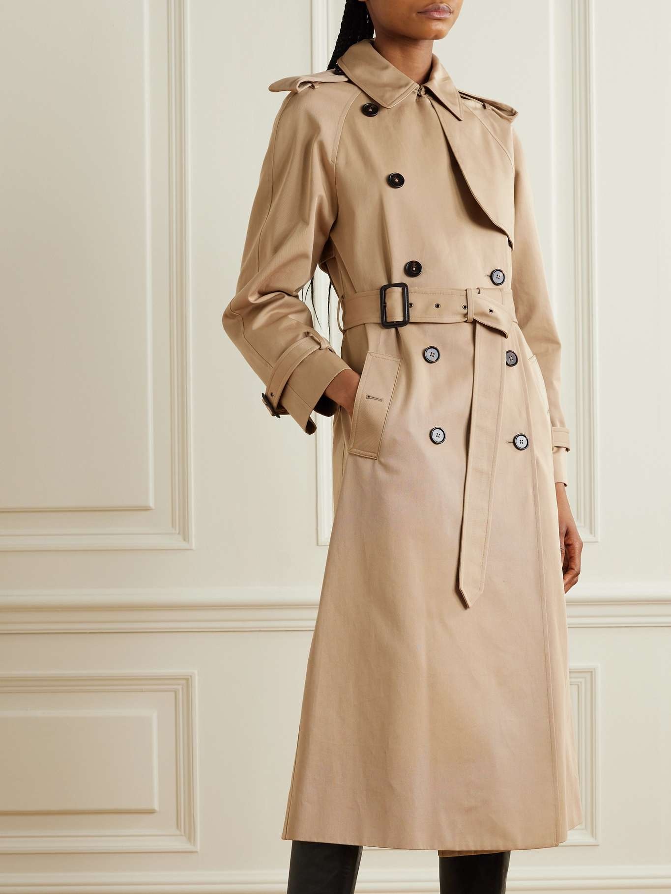 Chloé Layered leather-trimmed organic cotton-gabardine