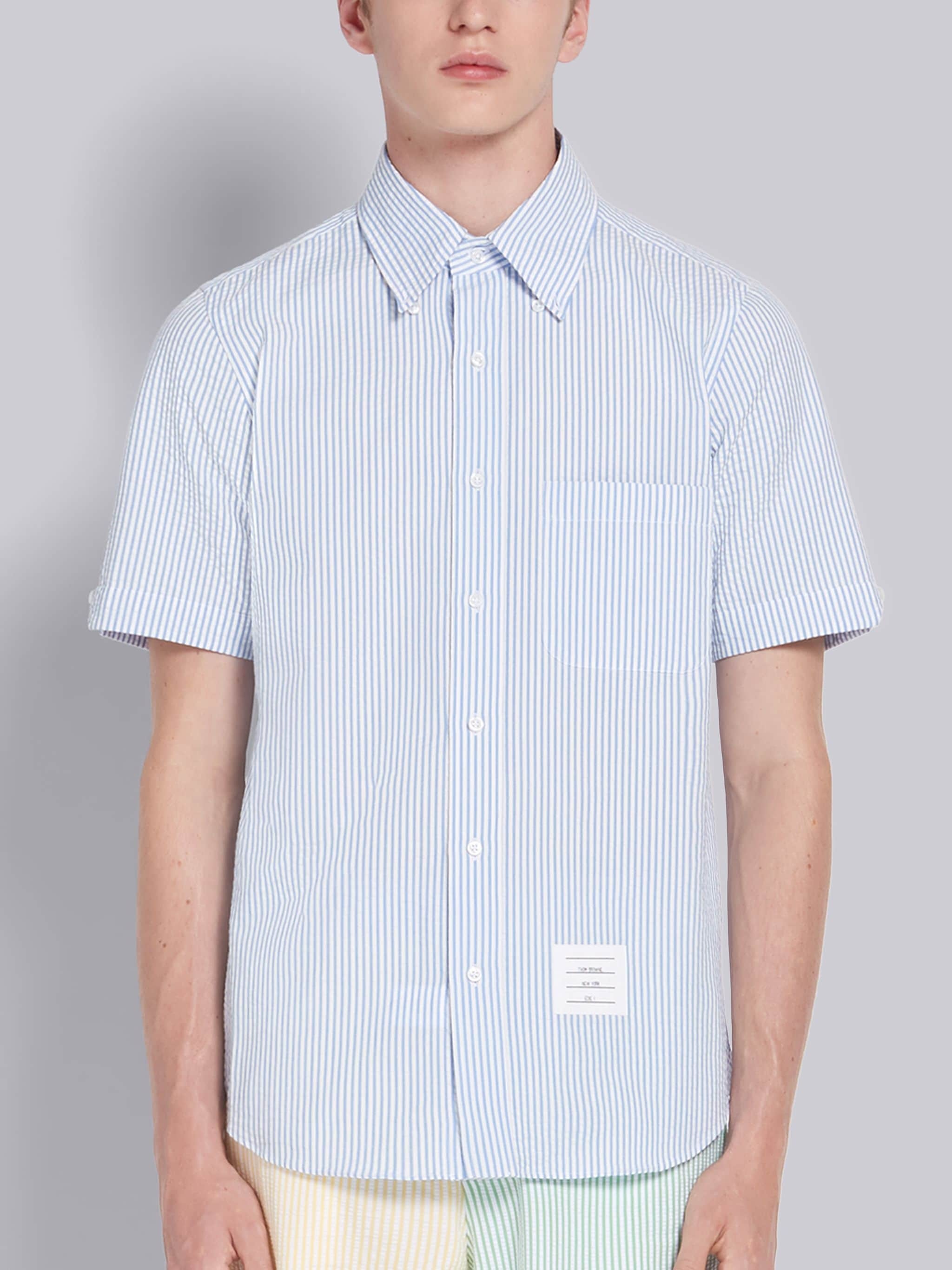 Blue Seersucker Stripe Short Sleeve Shirt - 3