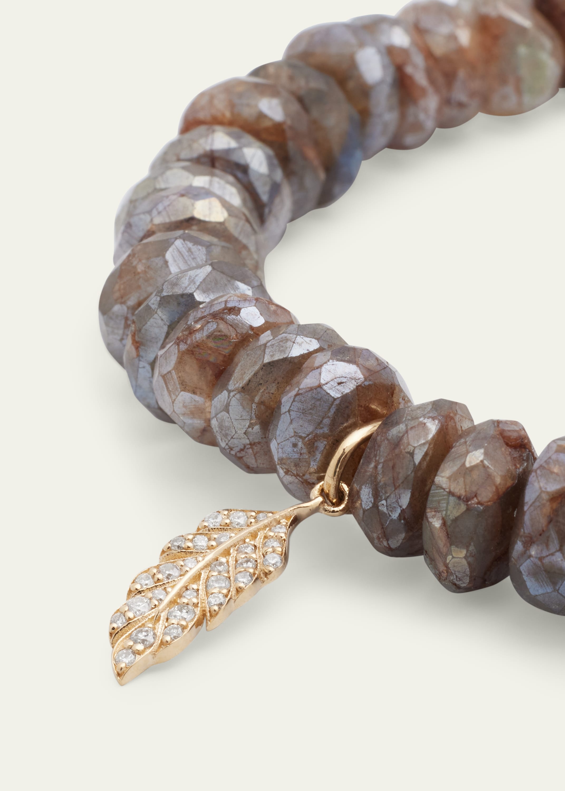 Pavé Feather Charm Labradorite Beaded Bracelet - 3