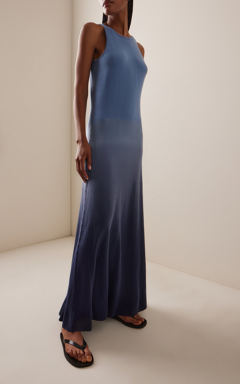 MICHAEL KORS COLLECTION Racerback Ombre Cashmere Maxi Dress blue outlook