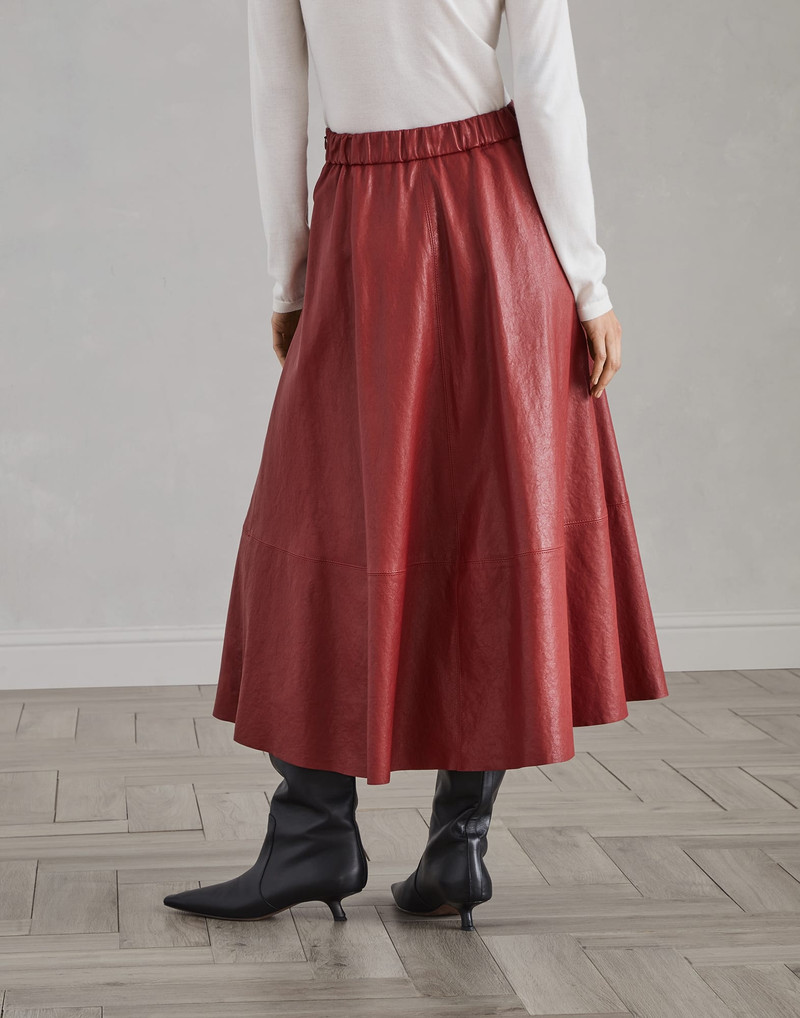 Brunello Cucinelli Natural leather midi circle skirt outlook
