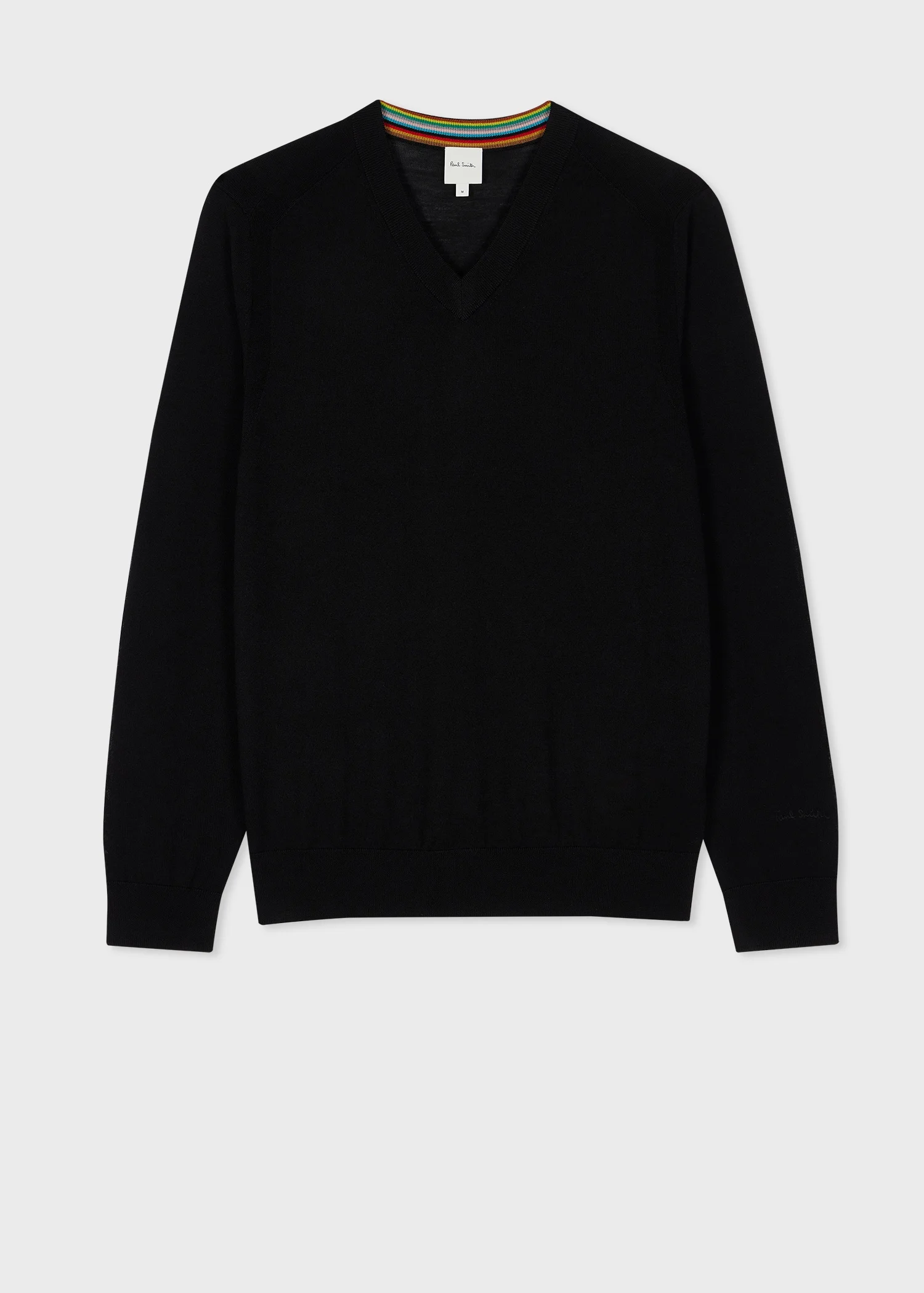 Black Merino Wool V-Neck Sweater - 1
