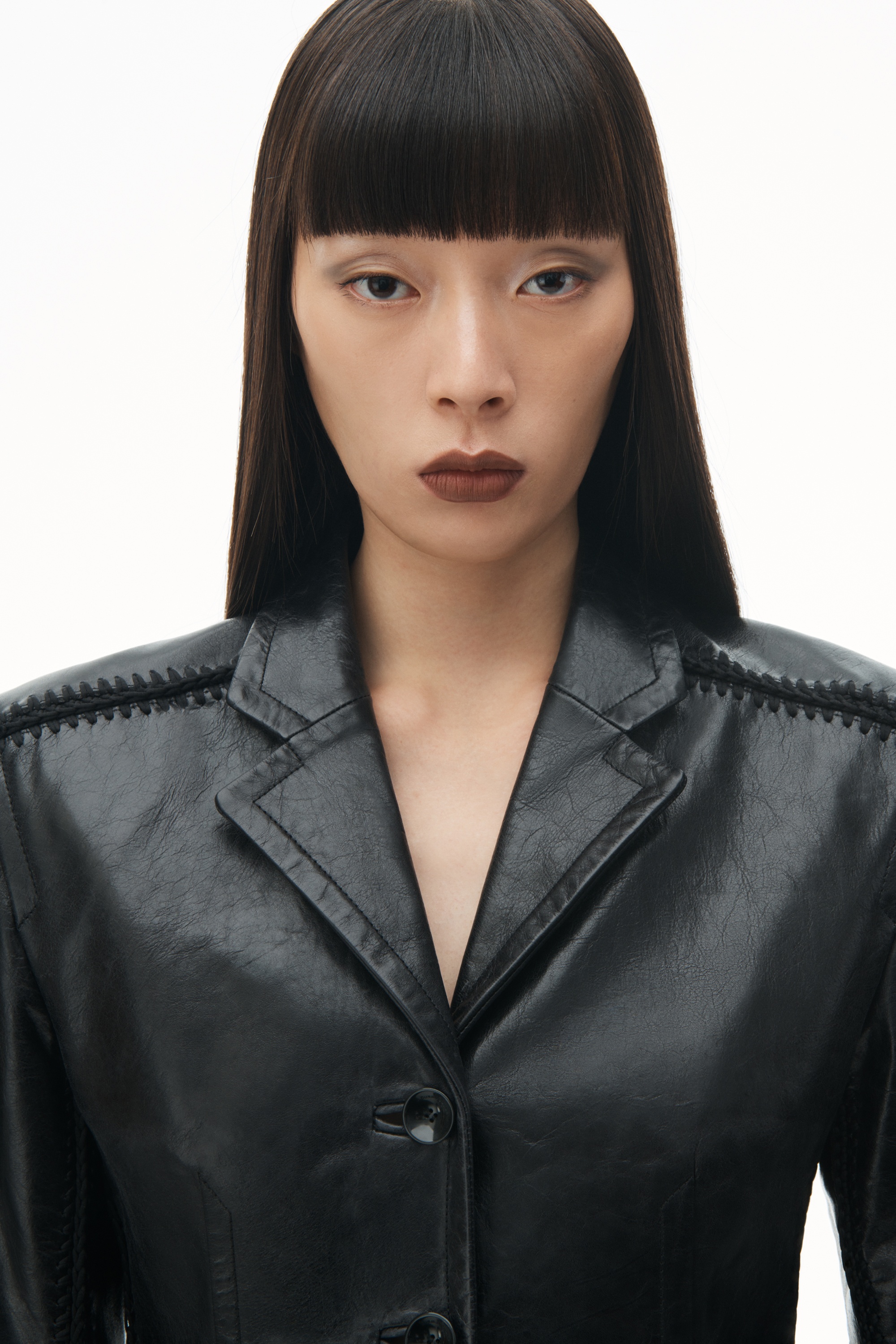 Leather Coat With Crochet Seams - 4