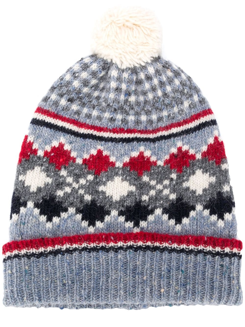 jacquard-pattern pompom hat - 1