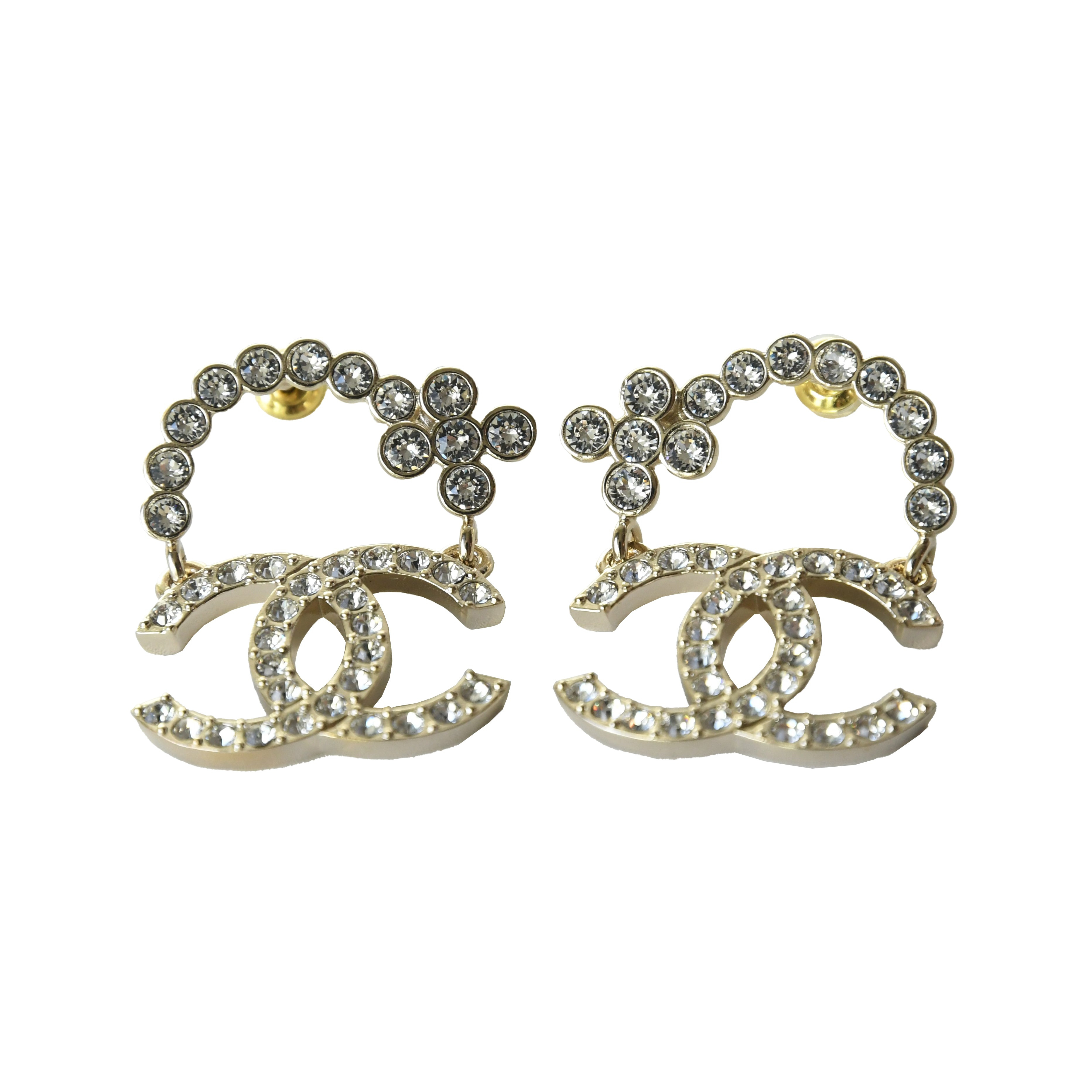 Chanel CC Flower Crystal Strass Stud Earrings Gold - 2