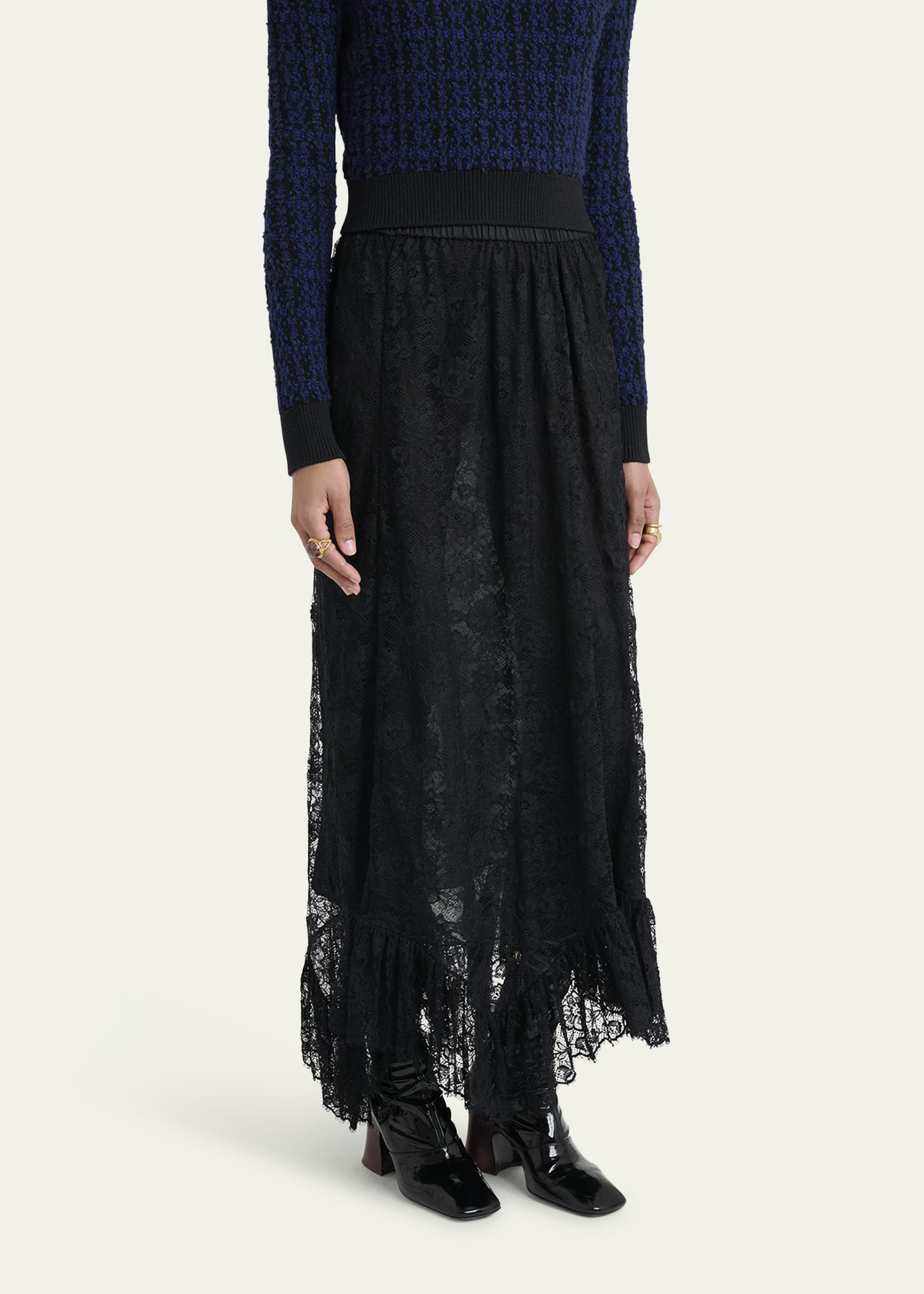 Flower Lace Ruffle-Hem Maxi Skirt - 4