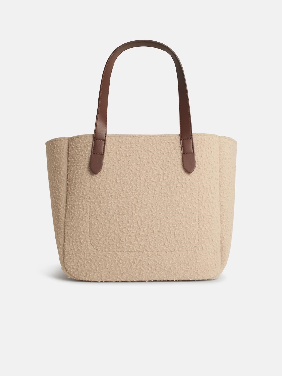 BELT TOTE BEIGE BOILED WOOL SHOULDER BAG - 3
