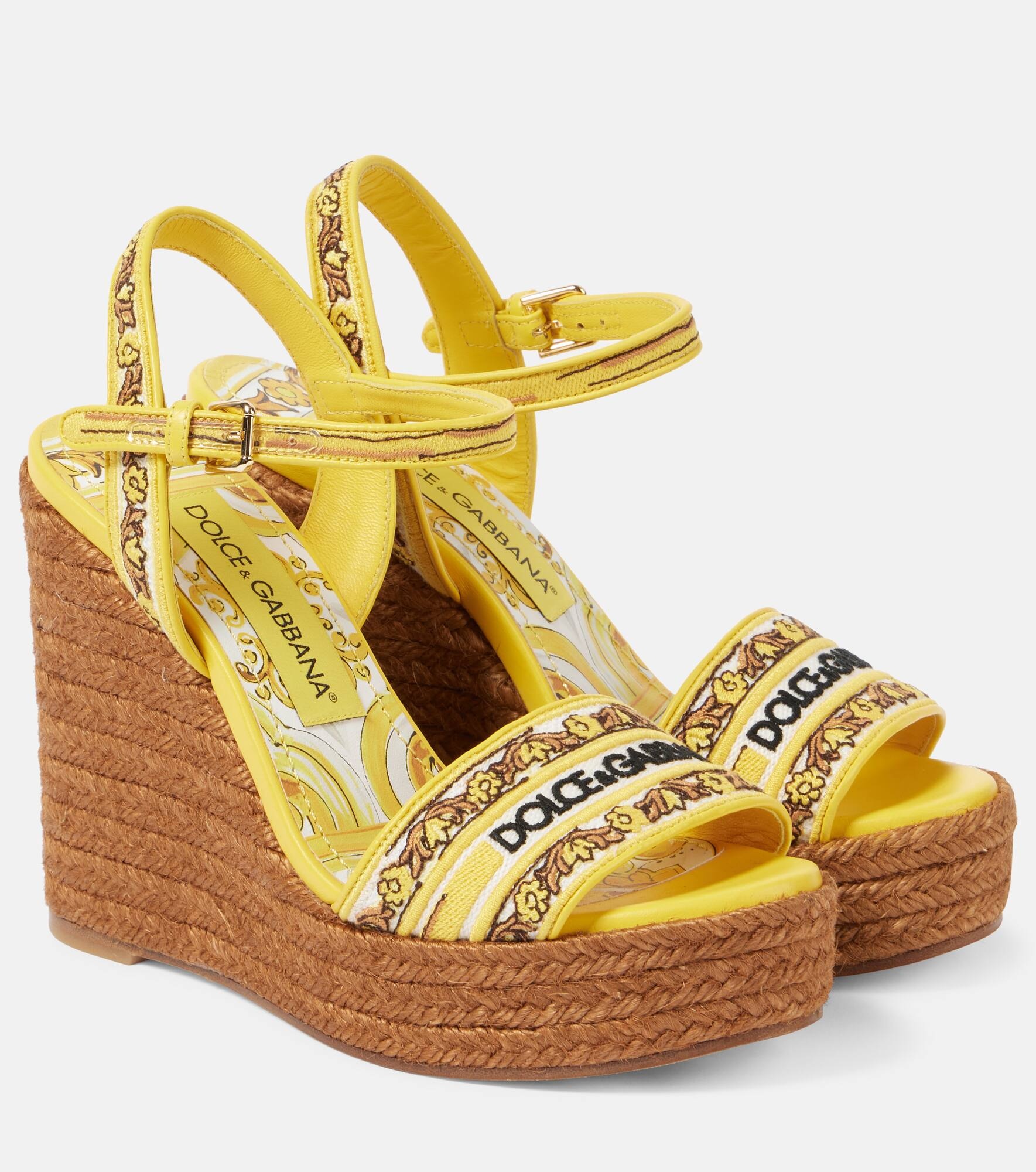 Majolica leather-trimmed espadrille wedges - 1