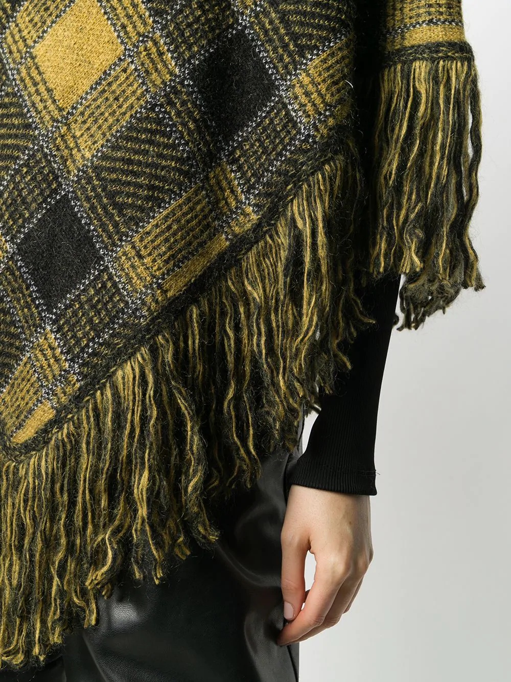 check-print frayed poncho - 5