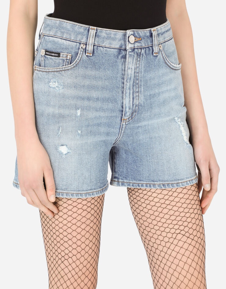 Light blue stretch denim shorts - 4