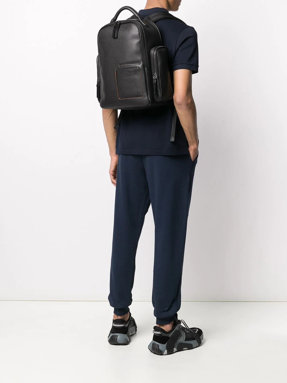 grained leather backpack - 2