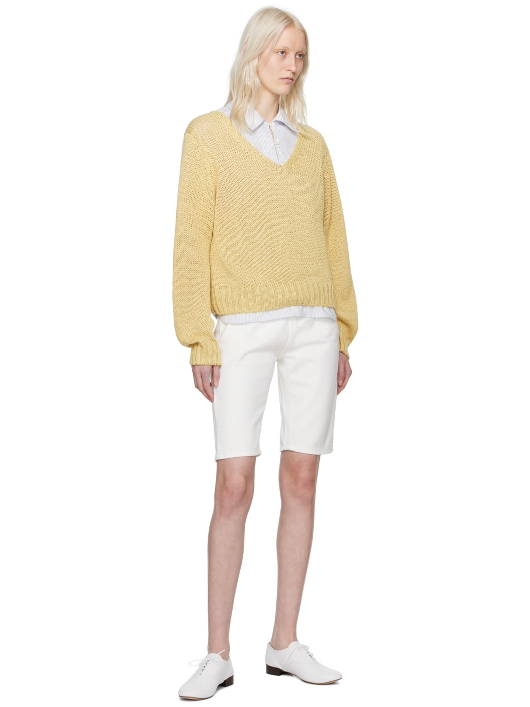 White Half White Denim Shorts - 4
